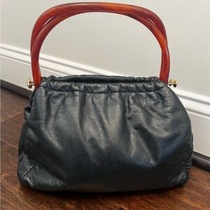 Vintage 1960’s “Etra” Leather Tote with Lucite Locking Handle Closure